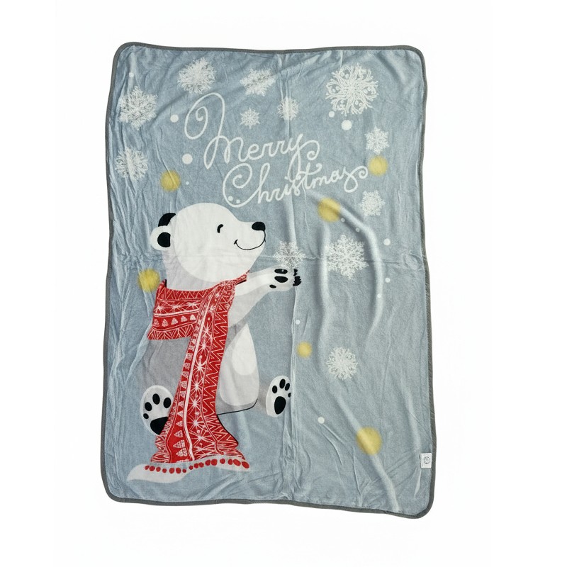 Plaid polaire doux & chaud (Merry Christmas) 140x120 cm Gris